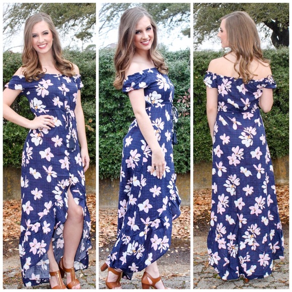 Navy Floral Print Dress - Picture 2 of 6